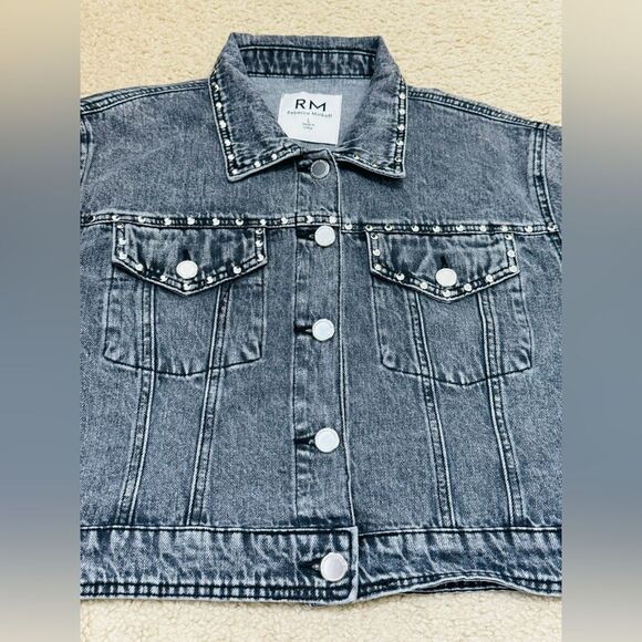 NWOT Rebecca Minkoff Studded Light Black Wash Denim Jean Jacket Women’s Sz L - Picture 6 of 16